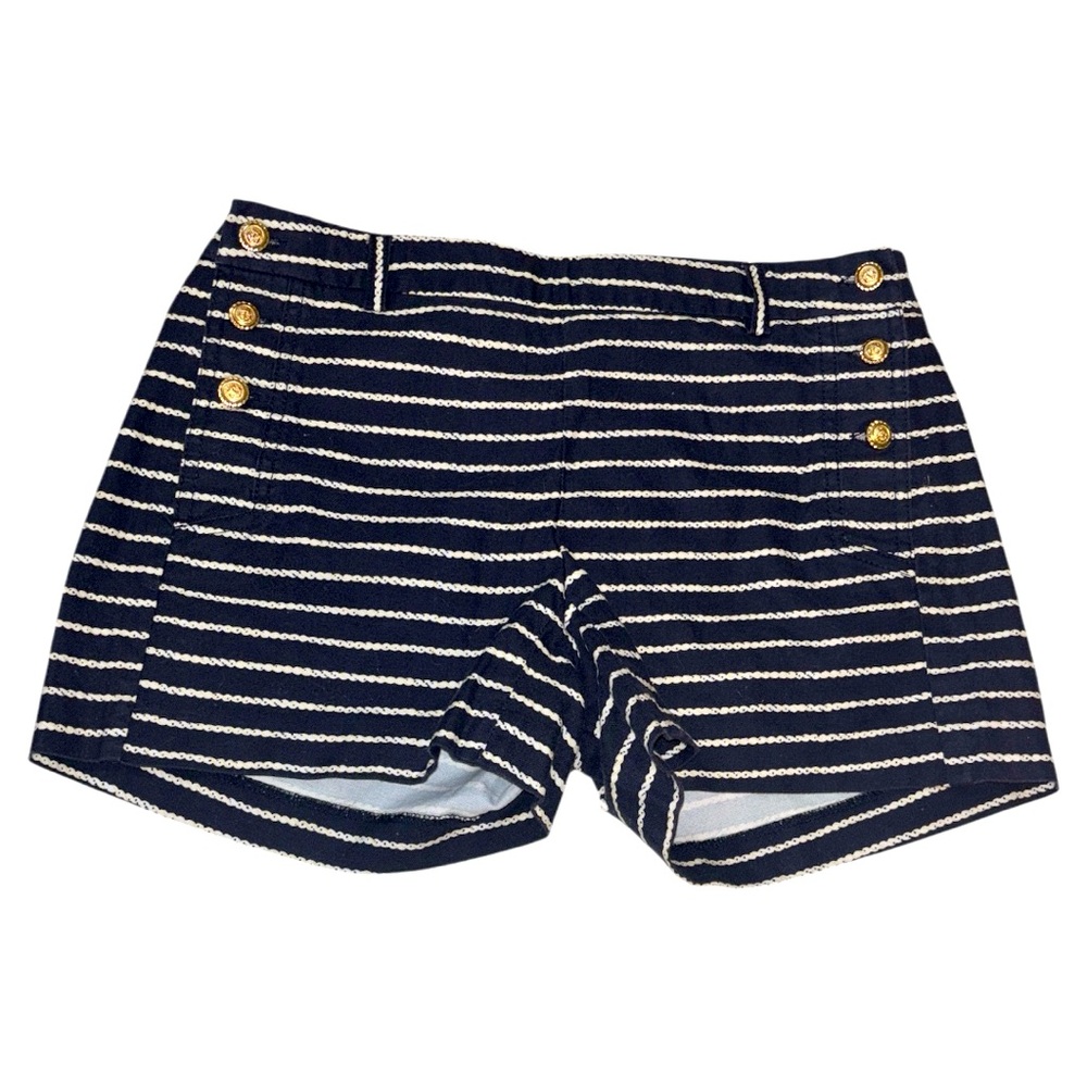 Kenar Navy and White Striped Shorts with Gold Buttons NWOT 2